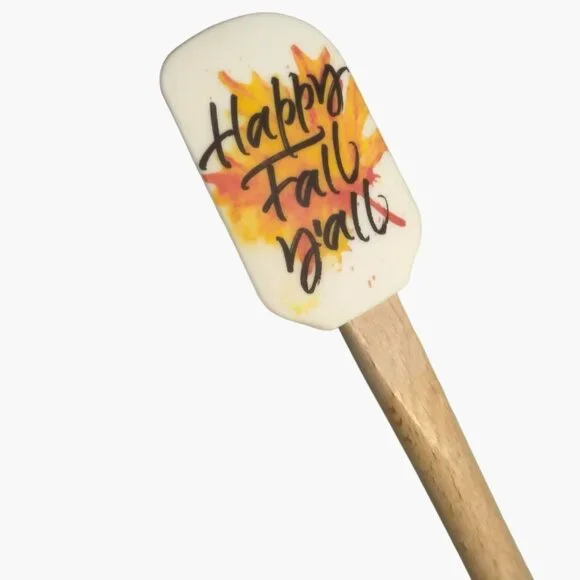 Happy Fall Yall Silicone Wooden Spatula Autumn Thanksgiving - Picture 2 of 4